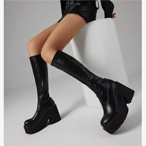 Black Platform Knee-High Boots